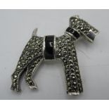 Art Deco style Sterling silver and marcasite brooch in the form of a Dog with onyx detail, stamped