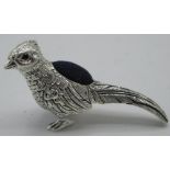 Sterling silver Pheasant pincushion, stamped Sterling silver 925L5cm