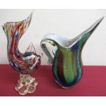 Murano glass jug, shaped body decorated with coloured lava style decoration, H35cm, a Murano style