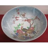 Carlton Ware circular bowl decorated in colours in oriental style with an exotic bird on a prunus