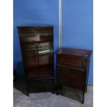 Early 20th C display cabinet, two shelves enclosed by glazed panel door (W58cm D33cm H137cm), and a