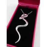 Silver Snake pendant L6.5cm on silver chain, stamped 925, boxed