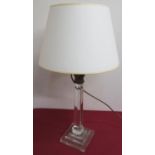 20th C lead crystal classical design table lamp, octagonal tapering column on square stepped base