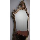 Chippendale style shaped rectangular gilt framed wall mirror, with flower basket and scroll cresting