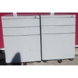 Modern office desk with chrome legs, two small filing cabinets with three drawers and two office