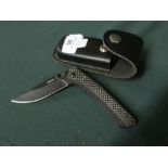 Whitby knives single blade pocket knife 3" blackened blade with leather pouch
