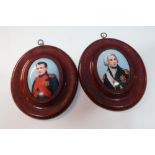 Pair of mahogany framed oval porcelain plaque portraits of Nelson and Napoleon Bonaparte (14cm x
