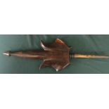 Far eastern Indonesian type trident shaped spear head with central double edged blade, overall