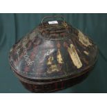 Large japed metal military hat box with plaque for Gieves and painted detail for A.J. Glazebrook R.