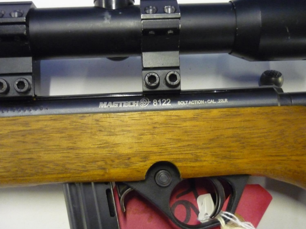 Magtech 8122 bolt action .22 rifle fitted with sound moderator and Leapers 6x42 scope, serial no. - Image 4 of 5
