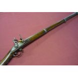 Continental flintlock musket with 40 1/2 inch three banded rifled barrel (pitted), with steel mounts