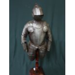 Ornamental metal half suit of armor mounted on wooden plinth H56cm