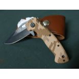 JKR single bladed pocket knife with belt clip and pouch