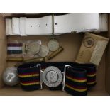Collection of military items including Defence medal, WWII medal box, no.1 dress belt dated 2006,