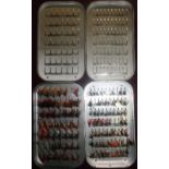 Two alloy fly tins, one empty and one with a selection of various assorted flies (2)