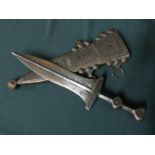 North African style dagger with 9 inch double edge Gladius style blade with steel hilt and metal