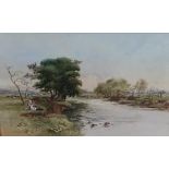 I.G. Sykes (20th C): Cattle watering and a resting Milkmaid, both in river landscapes, watercolour