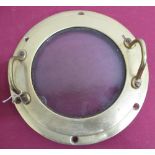 20th C brass circular porthole, with two handled screw cover, D23cm