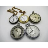 "Services" army plated pocket watch, gold plated Martel 17 jewel pocket watch and albert, a Smiths