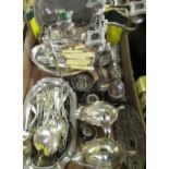 EPNS four branch candelabra, an EPNS circular salver, various EPNS and other cutlery including fruit