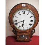 Late 19th Early 20th C American drop dial wall clock, walnut case with Tunbridge ware bandings,