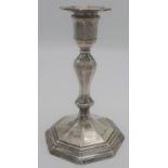 Geo. lll style Edwardian silver hallmarked candlestick, filled octagonal column on stepped base,