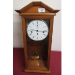 20th C Kieniger Wall clock, sycamore coloured case with glazed panelled door enclosing square