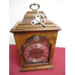 20th C Georgian style Elliot burr walnut cased bracket clock, break arch brass dial with silvered