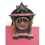 19th C French slate and Variegated rouge marble mantel clock, reverse break front case with
