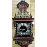 Late 20th C Dutch wall clock, in stained beech wood case with cast brass decoration, W18cm D12cm