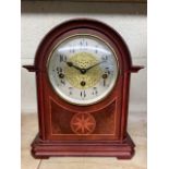 20th C Edwardian style Hermle mantel clock, three train Westminster chiming movement with floating
