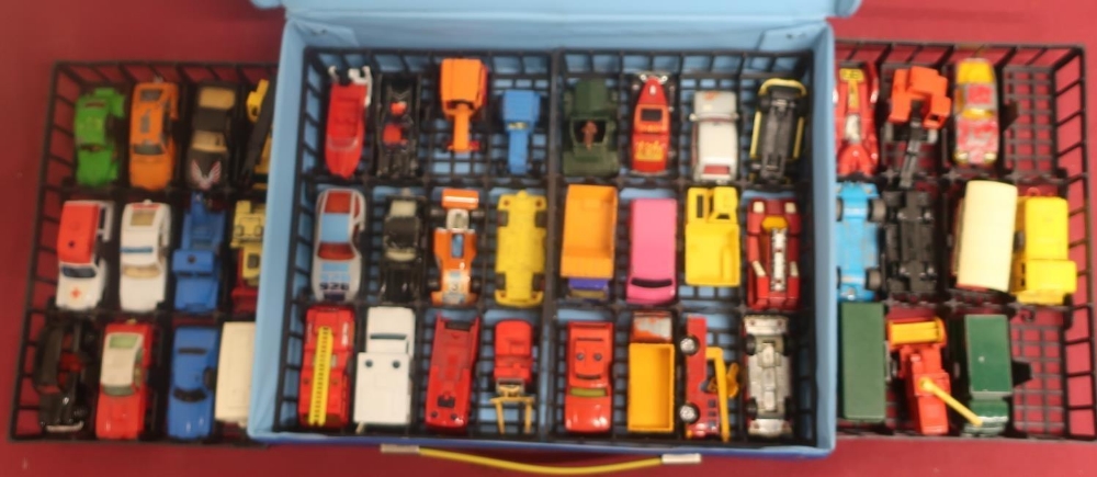 Matchbox vehicle carry case with four lift out trays contain Matchbox and other small scale die cast