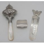 Edw. VII silver hallmarked small rectangular pill box, L2.5cm, Birmingham 1906 by Adie & Lovekin