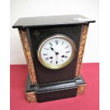 19th C French slate and variegated marble mantel clock, two train count wheel striking movement