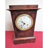 Late 19th C French mantel clock, flame mahogany case with moulded cornice and stepped base, ivory