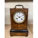 Late 19th C French rosewood marquetry inlaid mantel clock, Valery A. Paris, two train count wheel