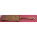 Early 19th C oak weighted wash bat paddle with ring turned handle L68cm