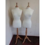 Pair of female torso dressmakers dummies on beech tripod supports H157cm (2)