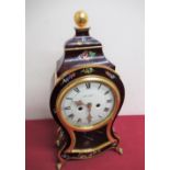 20th C Hoehler mantel clock, Rococo style painted case decorated with floral sprays, glazed door
