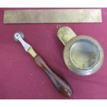 Unusual Victorian Railway fireman's pocket watch case, a wooden handled saddlers cutting tool and