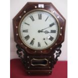 Late 19th American drop dial wall clock, rosewood case with white metal and mother of pearl inlay,