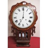 Late 19th Early 20th C superior American drop dial wall clock, the inlaid walnut case with Tunbridge