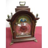 20th C walnut cased Georgian style bracket clock, brass break arch dial with silvered chapter and
