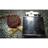 1950's Omega chrome plated cigarette lighter stamped on base, 1970's Omega watch tag (2)