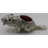 Silver pincushion in the form of a beaver stamped 925