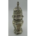 Victorian silver hallmarked octagonal sugar caster, with stepped finial and base, London 1893 by
