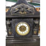 19th C French slate mantel clock with gilt metal mounts, two train count wheel striking movement