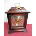 20th C mahogany cased Georgian style bracket clock with brass dial, silvered chapter with three