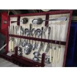 Large selection of silver plated ware incl. cased cutlery sets, salt and pepper pots, tray, goblets