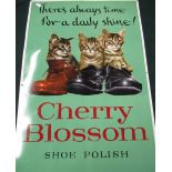 Reproduction Cherry Blossom shoe polish tin advertising sign, H71cm x W45cm